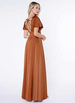 Azazie Lani Brautjungfernkleider A-Linie Volantärmel Stretch-Satin Kleid Kupfer image5