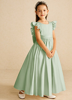 Azazie Piglette Flower Girl Dresses Dusty Sage A-Line Bow Matte Satin Dress image5