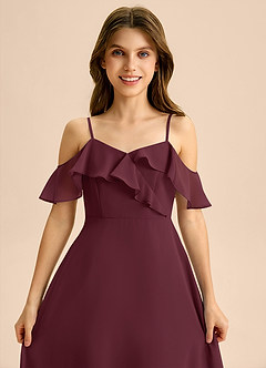 Azazie Kamilla Junior Abito A-Line in Chiffon a Spalla Scoperta Cabernet image7