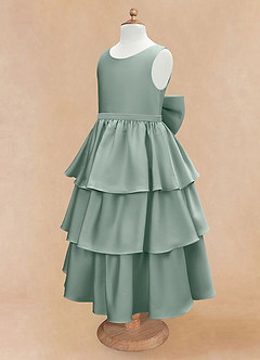 Azazie Margie Robe Demoiselle D'honneur Fillette Robe Trapèze en Satin extensible Nœud Sauge D'argent image6