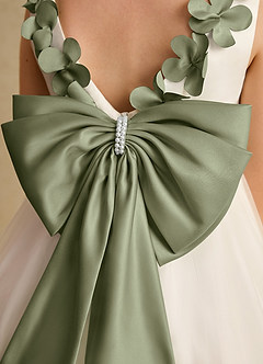 Azazie Lilli Flower Girl Dresses Ivory Pistachio A-Line Bow Tulle Dress image6