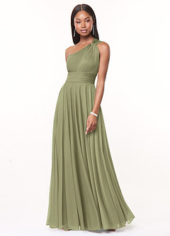Azazie Charlize Final Sale Agave A-Line One Shoulder Mesh Dress image1