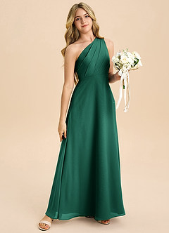 Azazie Phaedra Junior Emerald A-Line Pleated Chiffon Dress image6