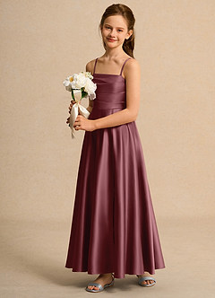 Azazie Pebbles Junior Formal Flower Girl Dresses Desert Rose A-Line Pleated Matte Satin Dress image6