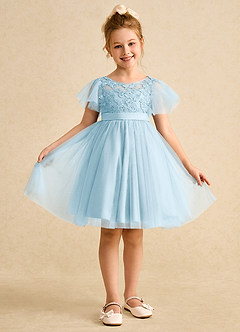 Azazie Queenie Robe Demoiselle D'honneur Fillette Robe Trapèze en Dentelle Bleu Ciel image1