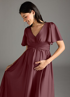 Azazie Verna vestidos de dama de honor de maternidad Vestido de Corte En A Volante Hasta el suelo Satén Elástico image1