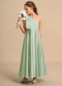 Azazie Guppy Junior Formal Flower Girl Klänningar Klä A-Line i Matt satäng Ena axeln image4