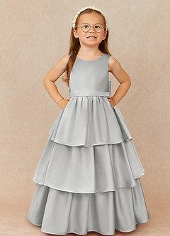 Azazie Margie Flower Girl Dresses Silver A-Line Bow Stretch Satin Dress image2