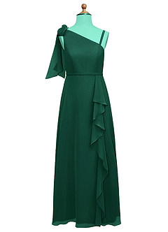 Azazie Aidy Junior Emerald A-Line Bow Chiffon Dress image5