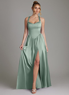 Azazie Francis At-home Try On Dresses Agave A-Line Corset Stretch Satin Dress image3