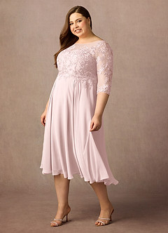 Azazie Marge Mother of the Bride Dresses Blushing Pink A-Line Scoop Lace Chiffon Dress image9