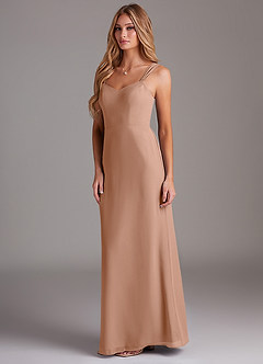 Azazie Denice Bridesmaid Dresses Champagne Rose Sheath Pleated Chiffon Dress image4