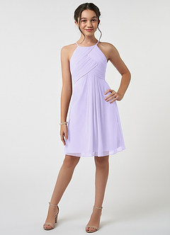 Azazie Ginny Junior Lilac A-Line Pleated Chiffon Dress image1