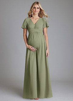 Azazie Verna Maternity Bridesmaid Dresses A-Line V-Neck Ruched Chiffon Floor-Length Dress image1