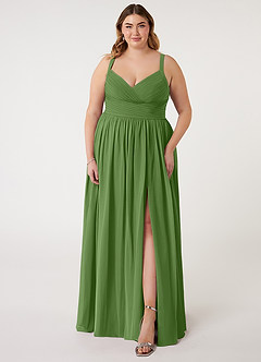 Azazie Chanel Jurken voor bruidsmeisjes Jurk van Chiffon met A-lijn Geplooide Basilicum image8