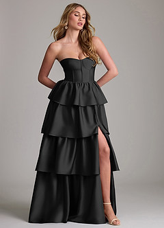 Azazie Faye Bridesmaid Dresses Black A-Line Ruched Stretch Satin Dress image4