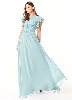 Azazie Daphne Bescheiden Bruidsmeisjekleding A-Lijn Geruffeld Chiffon Vloerlengte Jurk image3