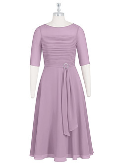 Azazie Naomi Kleider für die Brautmutter A-Linie Bootshals Gefaltet Chiffon Kleid Blauregen image7