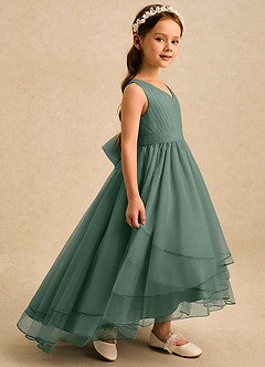 Azazie Seraphina Flower Girl Dresses Eucalyptus A-Line Pleated Tulle Dress image5