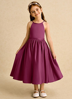 Azazie Indi Flower Girl Dresses Mulberry A-Line Bow Matte Satin Dress image5