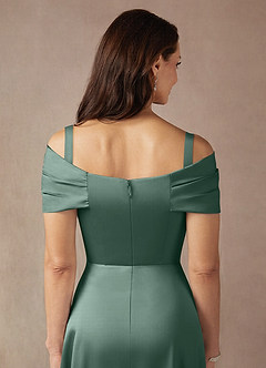 Azazie Amelia Mère de la mariée Robes Robe Trapèze en Satin extensible Épaule décolletée Eucalyptus image7