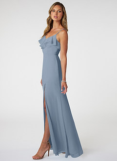 Azazie Natalia Bridesmaid Dresses Dusty Blue A-Line Chiffon Dress image3