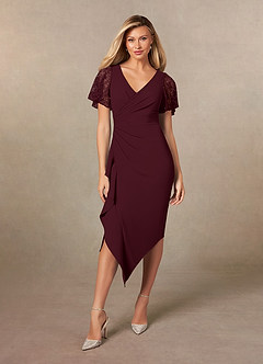 Azazie Eloise Mother of the Bride Dresses Cabernet Sheath Pleated Stretch Crepe Dress image4