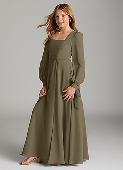 Azazie Leonia Junior A-Linie mit Taschen Chiffon Kleid Weidengrün image4
