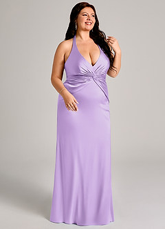 Azazie Valerie Abiti da Damigella Abito Sirena in Raso Elasticizzato Plissettato Lilla image4