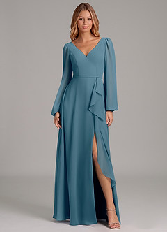 Azazie Simone Bridesmaid Dresses Bermuda A-Line Long Sleeve Chiffon Dress image3