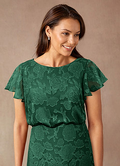 Azazie Lehi Mother of the Bride Dresses Dark Green A-Line Boatneck Floral Burnout Dress image6