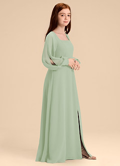 Azazie Bondi Junior Abito A-Line in Chiffon Blusa Verde Salvia image3