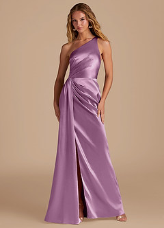 Azazie Mika Vestidos de damas de honor Vestido de Glicinia de Satén Metálico de Corte Recto con Hombro unilateral image1