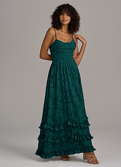Azazie Lettie Robes de demoiselle d'honneur Robe Trapèze en Blumen-Burnout Corset Vert Pin image3