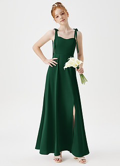 Azazie Rosey Junior Robe Trapèze en Satin extensible Encolure en Forme de Cœur Vert Foncé image3