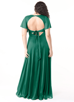 Azazie Induh Bridesmaid Dresses Emerald A-Line Flutter V-neck Mesh Dress image8