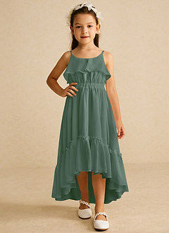 Azazie Karmen Flower Girl Dresses Eucalyptus A-Line Ruched Chiffon Dress image5