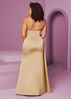 Barbie ♥ Azazie Bridesmaid Dresses Gold Mermaid Pleated Stretch Satin Dress image12