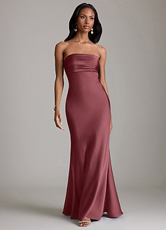 Azazie Saylor Jurken voor bruidsmeisjes Jurk van Stretch Satijn met Zeemeermin Strapless Woestijnroos image2