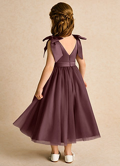 Azazie Serene Flower Girl Dresses Sangria Ball-Gown Bow Matte Satin Dress image3