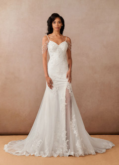 Azazie Saskia Wedding Dresses Diamond White Mermaid Sequins Tulle Dress image5