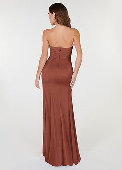 Azazie Yola Bridesmaid Dresses Auburn Sheath V-Neck Pleated Stretch Satin Convertible Dress image5