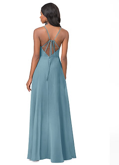 Azazie Everleigh Vestidos de damas de honor Vestido de Azul Malhumorado de Gasa de Corte en A con Corazón plisado image3