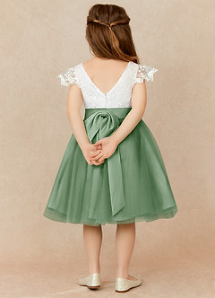 Azazie Vetty Flower Girl Dresses Ivory Matcha A-Line Lace Tulle Dress image2