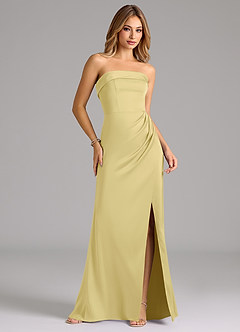 Azazie Aretha Brautjungfernkleider Wandelbar A-Linie Schulterfrei Stretch-Satin Kleid Zitronensorbet image4