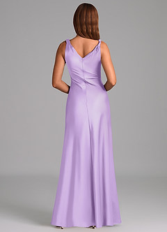 Azazie Nerine Jurken voor bruidsmeisjes Jurk van Stretch Satijn met A-Lijn Geplooid Lila image5