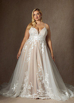 Azazie Rhodes Hochzeitskleider A-Linie V-Hals Pailletten Tüll Kleid Diamantweiß Nude image8
