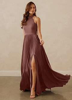 Christian Siriano Bridal for Azazie 1007 Bridesmaid Dresses Espresso A-Line Pleated Stretch Satin Dress image3