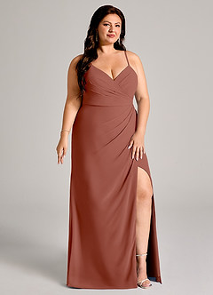 Azazie Maci Bridesmaid Dresses Auburn Sheath Pleated Chiffon Dress image11