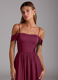 Azazie Calianna Bridesmaid Dresses Mulberry A-Line Off the Shoulder Stretch Satin Convertible Dress image2